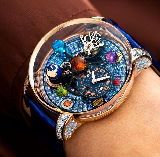 Review Jacob & Co ASTRONOMIA SOLAR BAGUETTE ICY BLUE SAPPHIRES AS910.40.BD.UB.ABALA Replica watch
